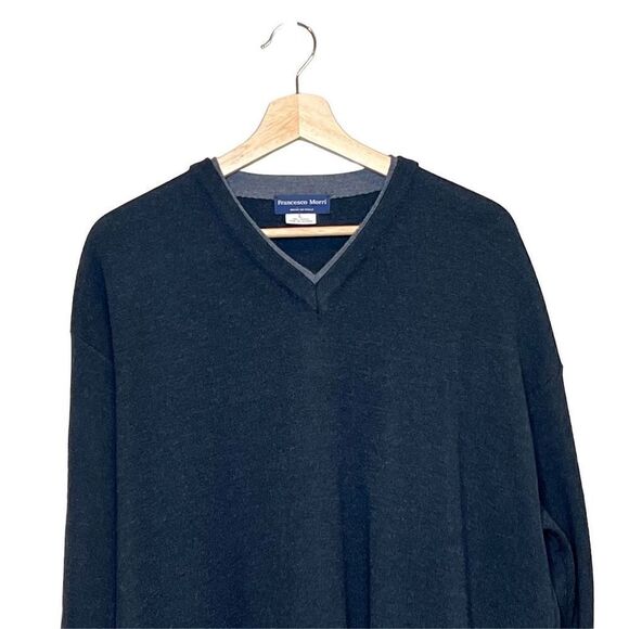 Francesco Morri vintage charcoal gray V-neck merino wool blend sweater size L - Picture 2 of 11